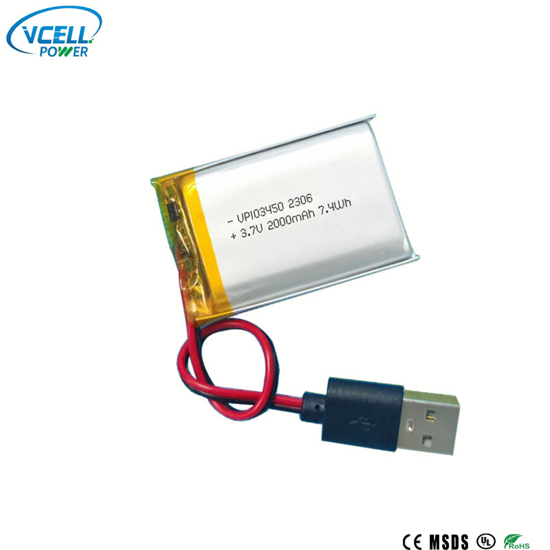 3.7V 2000mAh 103450 리튬 폴리머 배터리