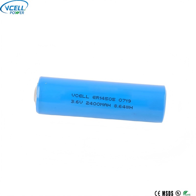 ER14505 3.6V 2400mAh AA 크기 리튬 SOCL2 배터리